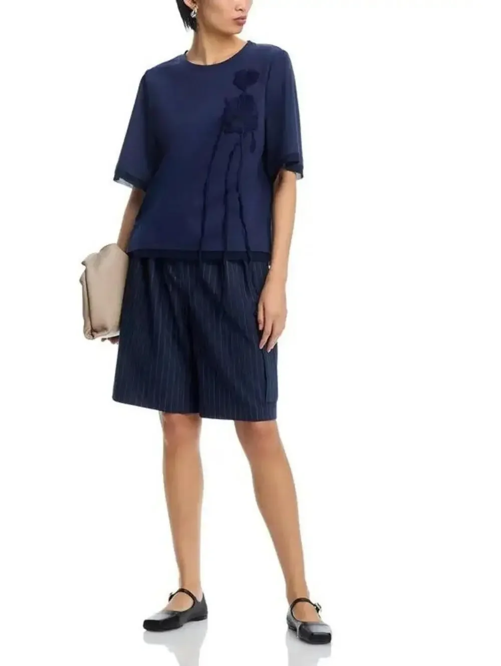 298$ Kobi Halperin Lana Knit Shirt Top Short Sleeves Size S Navy Blue